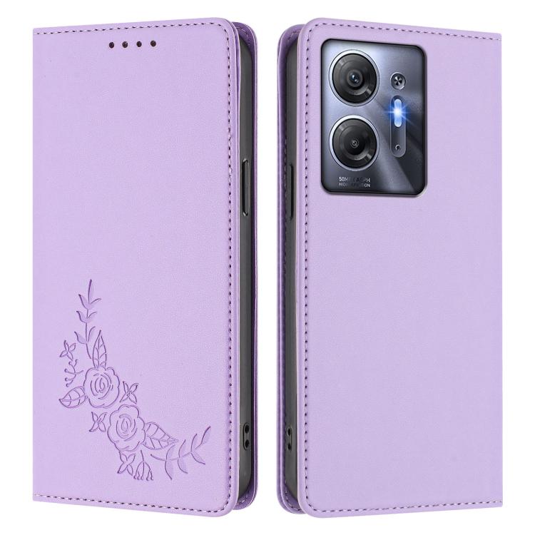 For Infinix Hot 30 5G Peony Embossed Magnetic RFID Vegan Leather Phone Case