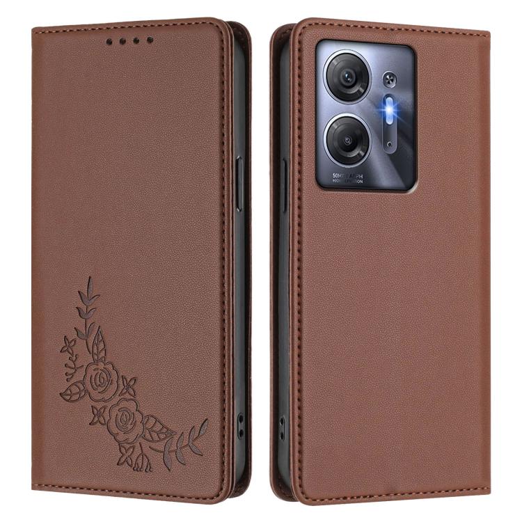 For Infinix Hot 30 5G Peony Embossed Magnetic RFID Vegan Leather Phone Case