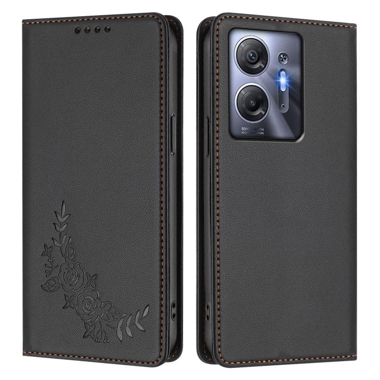 For Infinix Hot 30 5G Peony Embossed Magnetic RFID Vegan Leather Phone Case