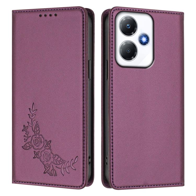 For Infinix Hot 30 Play / Hot 30 Play NFC Peony Embossed Magnetic RFID Vegan Leather Phone Case