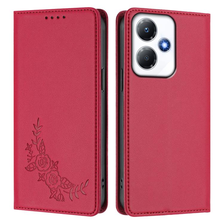 For Infinix Hot 30 Play / Hot 30 Play NFC Peony Embossed Magnetic RFID Vegan Leather Phone Case