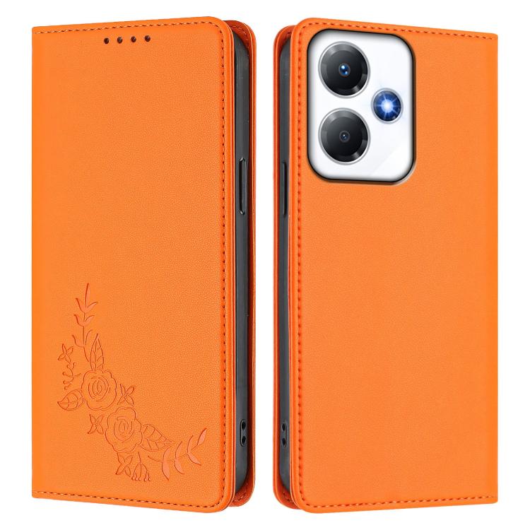 For Infinix Hot 30 Play / Hot 30 Play NFC Peony Embossed Magnetic RFID Vegan Leather Phone Case