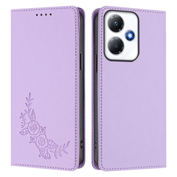 For Infinix Hot 30 Play / Hot 30 Play NFC Peony Embossed Magnetic RFID Vegan Leather Phone Case