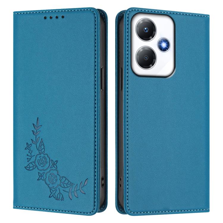 For Infinix Hot 30 Play / Hot 30 Play NFC Peony Embossed Magnetic RFID Vegan Leather Phone Case