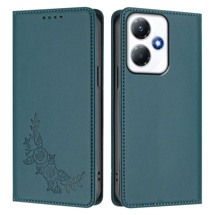 For Infinix Hot 30 Play / Hot 30 Play NFC Peony Embossed Magnetic RFID Vegan Leather Phone Case