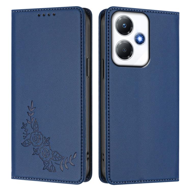 For Infinix Hot 30 Play / Hot 30 Play NFC Peony Embossed Magnetic RFID Vegan Leather Phone Case