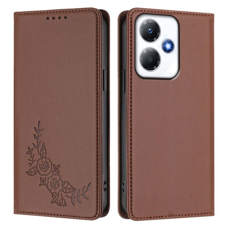For Infinix Hot 30 Play / Hot 30 Play NFC Peony Embossed Magnetic RFID Vegan Leather Phone Case