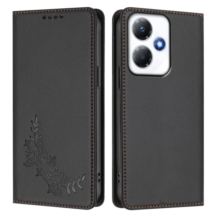 For Infinix Hot 30 Play / Hot 30 Play NFC Peony Embossed Magnetic RFID Vegan Leather Phone Case