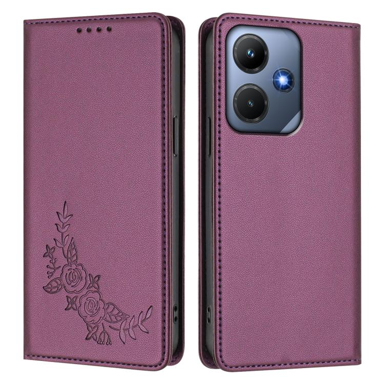 For Infinix Hot 30i Peony Embossed Magnetic RFID Vegan Leather Phone Case