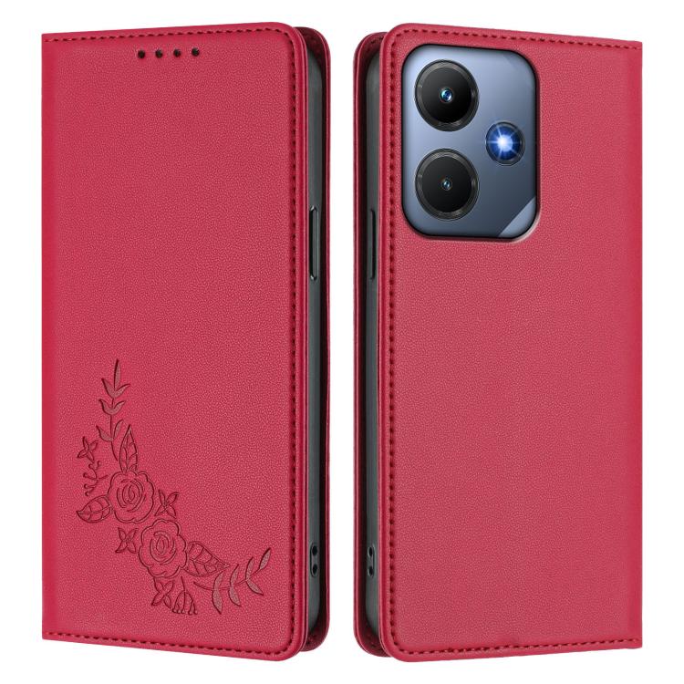 For Infinix Hot 30i Peony Embossed Magnetic RFID Vegan Leather Phone Case