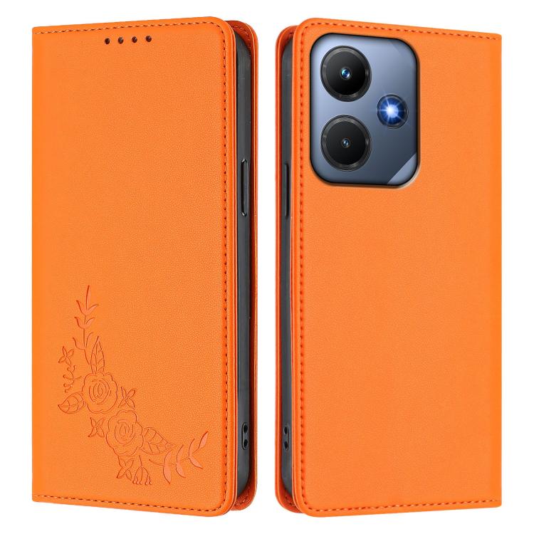 For Infinix Hot 30i Peony Embossed Magnetic RFID Vegan Leather Phone Case