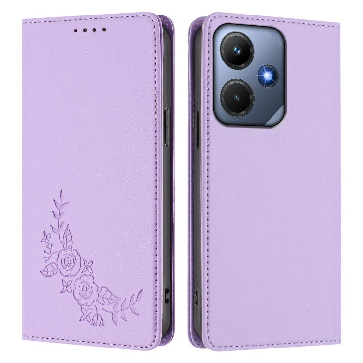 For Infinix Hot 30i Peony Embossed Magnetic RFID Vegan Leather Phone Case