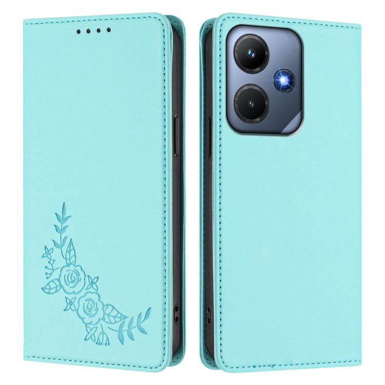 For Infinix Hot 30i Peony Embossed Magnetic RFID Vegan Leather Phone Case