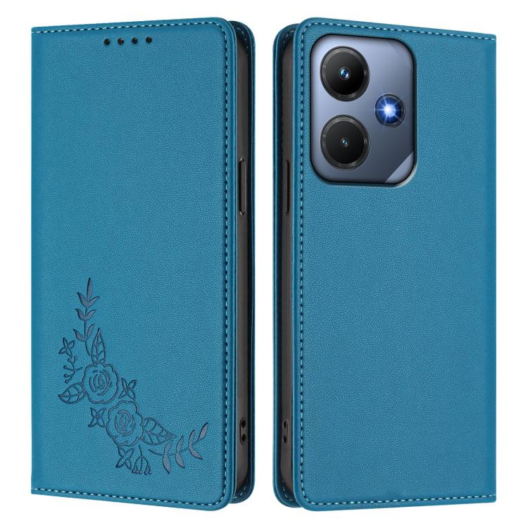 For Infinix Hot 30i Peony Embossed Magnetic RFID Vegan Leather Phone Case