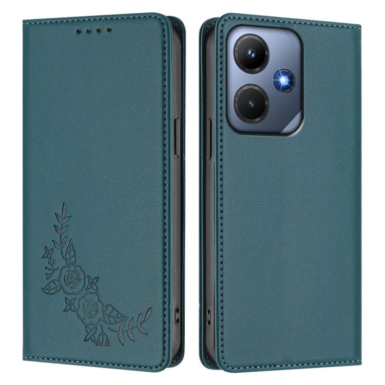 For Infinix Hot 30i Peony Embossed Magnetic RFID Vegan Leather Phone Case