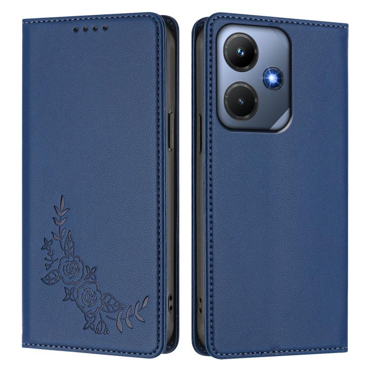 For Infinix Hot 30i Peony Embossed Magnetic RFID Vegan Leather Phone Case