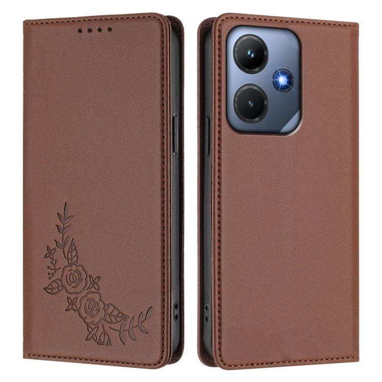 For Infinix Hot 30i Peony Embossed Magnetic RFID Vegan Leather Phone Case