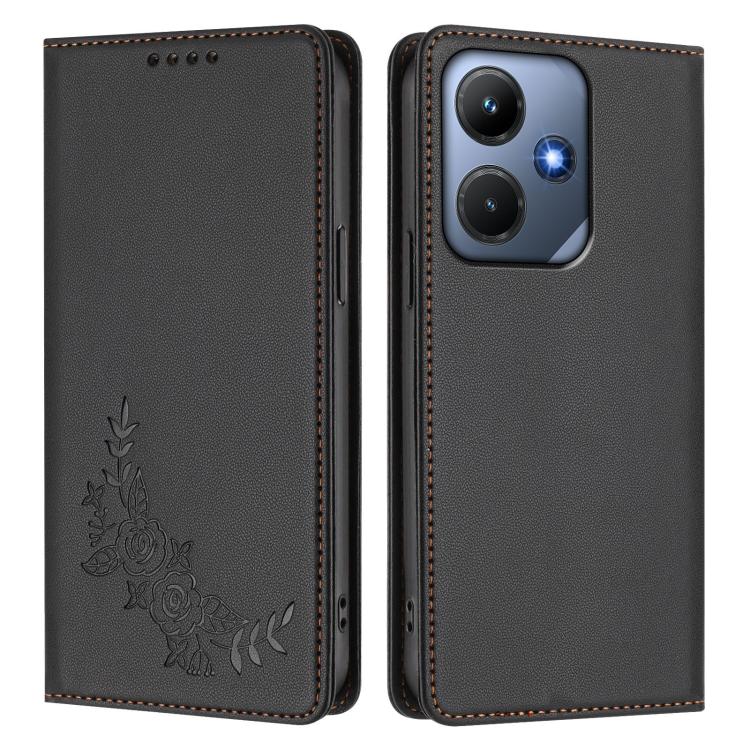 For Infinix Hot 30i Peony Embossed Magnetic RFID Vegan Leather Phone Case