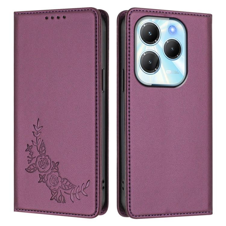 For Infinix Hot 40 / Hot 40 Pro Peony Embossed Magnetic RFID Vegan Leather Phone Case
