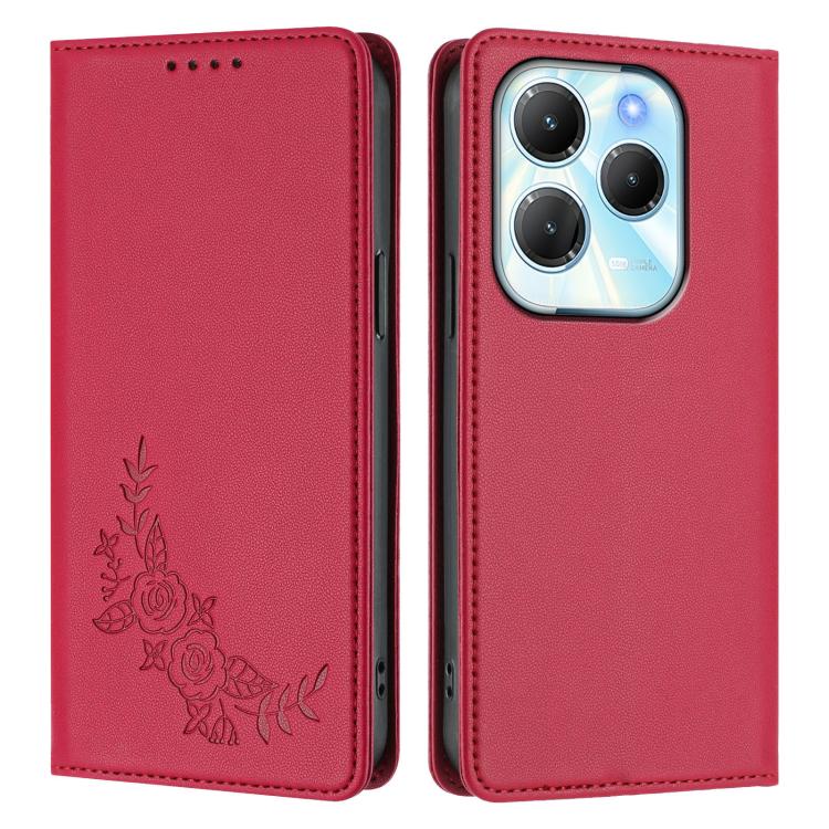For Infinix Hot 40 / Hot 40 Pro Peony Embossed Magnetic RFID Vegan Leather Phone Case