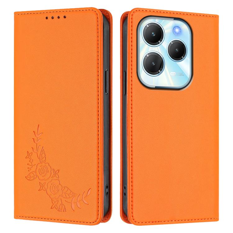 For Infinix Hot 40 / Hot 40 Pro Peony Embossed Magnetic RFID Vegan Leather Phone Case