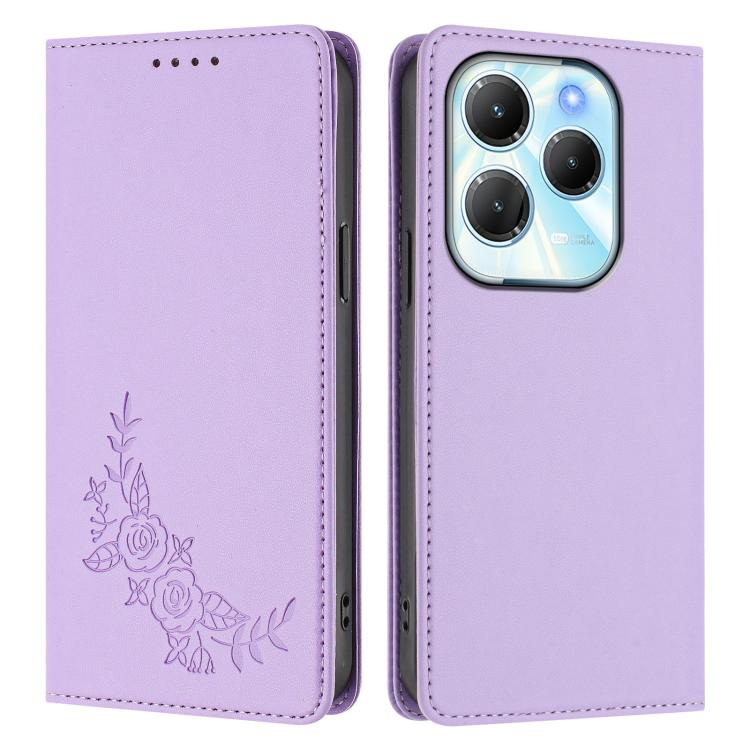 For Infinix Hot 40 / Hot 40 Pro Peony Embossed Magnetic RFID Vegan Leather Phone Case