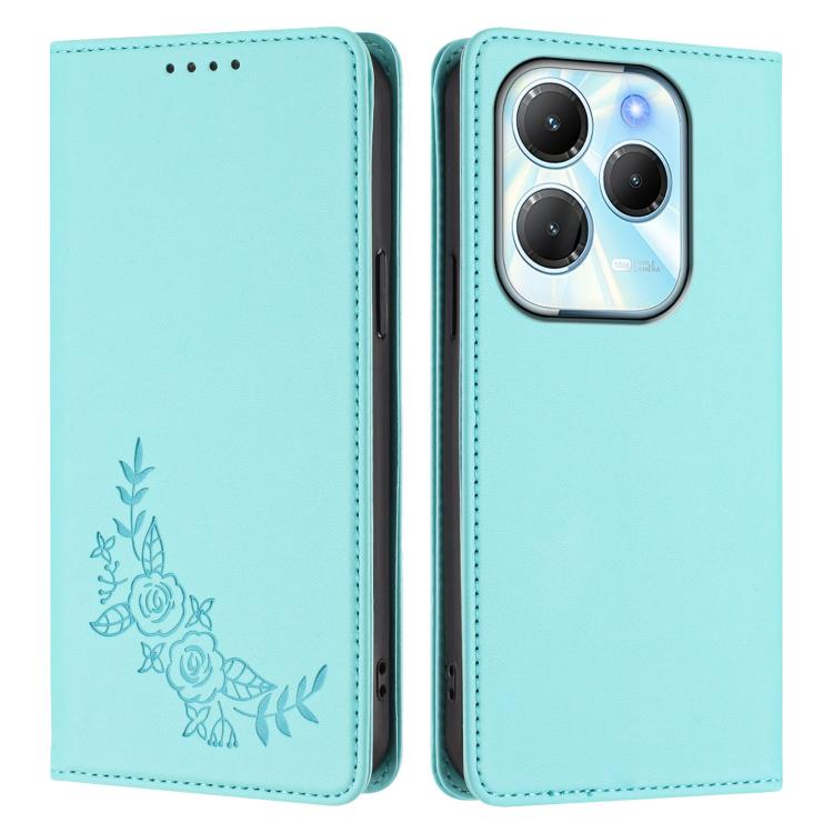 For Infinix Hot 40 / Hot 40 Pro Peony Embossed Magnetic RFID Vegan Leather Phone Case