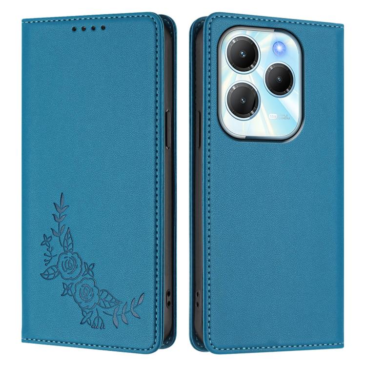 For Infinix Hot 40 / Hot 40 Pro Peony Embossed Magnetic RFID Vegan Leather Phone Case