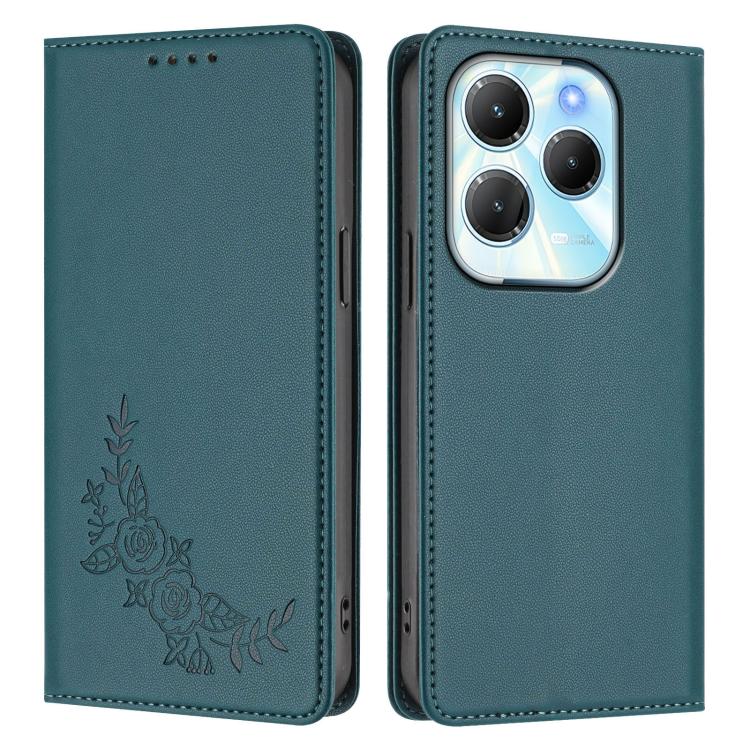 For Infinix Hot 40 / Hot 40 Pro Peony Embossed Magnetic RFID Vegan Leather Phone Case