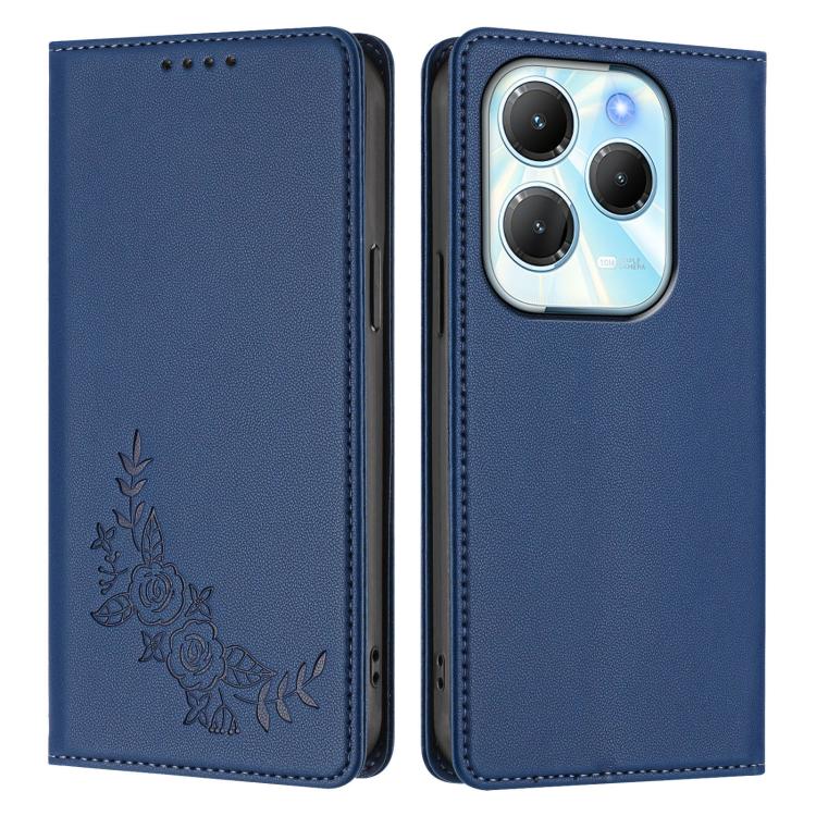 For Infinix Hot 40 / Hot 40 Pro Peony Embossed Magnetic RFID Vegan Leather Phone Case