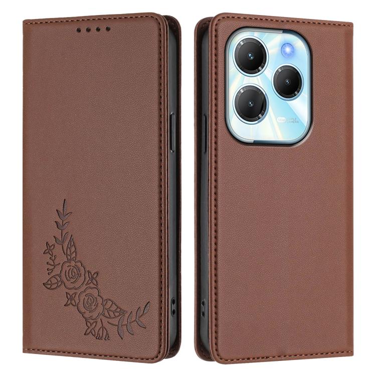For Infinix Hot 40 / Hot 40 Pro Peony Embossed Magnetic RFID Vegan Leather Phone Case