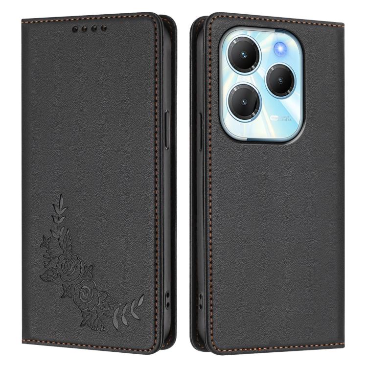 For Infinix Hot 40 / Hot 40 Pro Peony Embossed Magnetic RFID Vegan Leather Phone Case