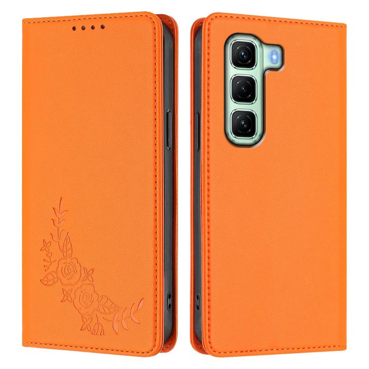 For Infinix Hot 50 4G Peony Embossed Magnetic RFID Vegan Leather Phone Case