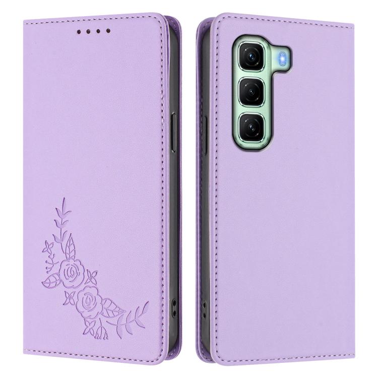 For Infinix Hot 50 4G Peony Embossed Magnetic RFID Vegan Leather Phone Case