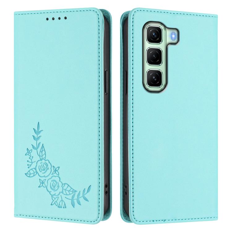 For Infinix Hot 50 4G Peony Embossed Magnetic RFID Vegan Leather Phone Case