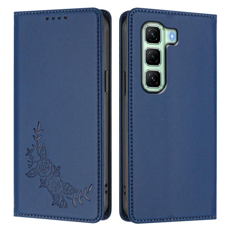 For Infinix Hot 50 4G Peony Embossed Magnetic RFID Vegan Leather Phone Case