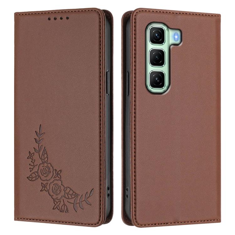 For Infinix Hot 50 4G Peony Embossed Magnetic RFID Vegan Leather Phone Case
