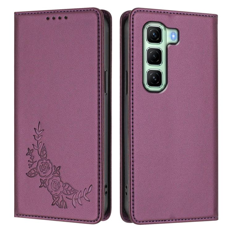 For Infinix Hot 50 5G Peony Embossed Magnetic RFID Vegan Leather Phone Case