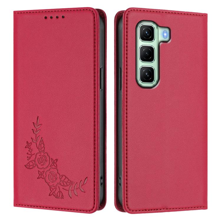 For Infinix Hot 50 5G Peony Embossed Magnetic RFID Vegan Leather Phone Case