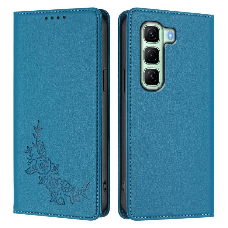 For Infinix Hot 50 5G Peony Embossed Magnetic RFID Vegan Leather Phone Case