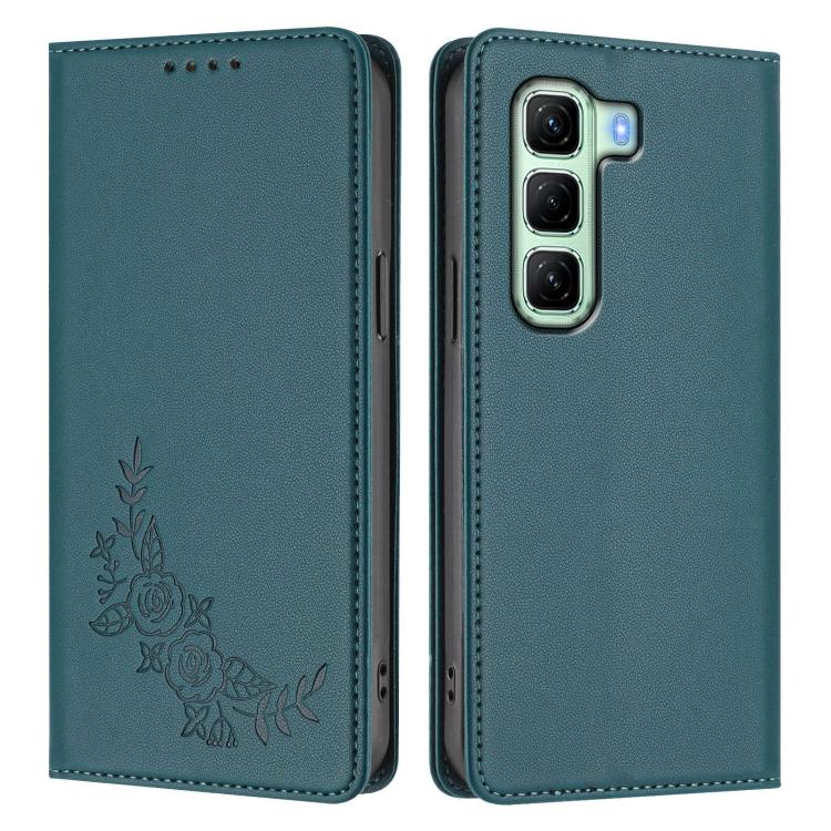 For Infinix Hot 50 5G Peony Embossed Magnetic RFID Vegan Leather Phone Case