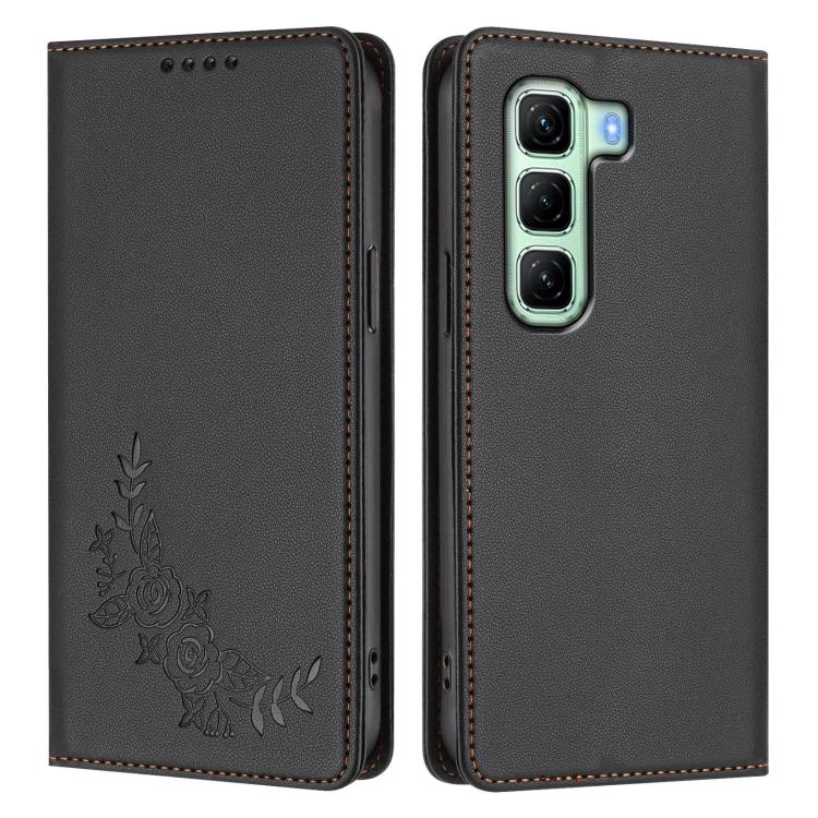 For Infinix Hot 50 5G Peony Embossed Magnetic RFID Vegan Leather Phone Case