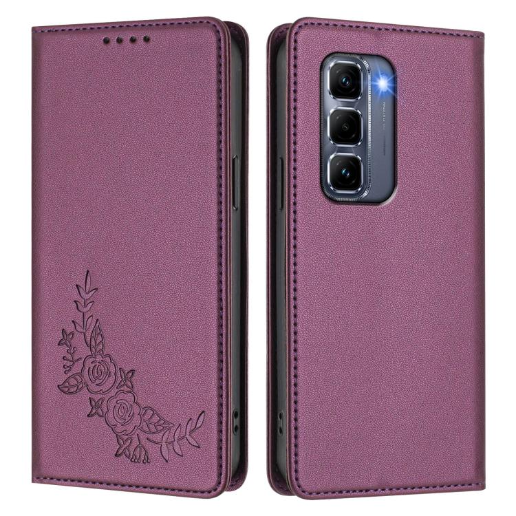 For Infinix Hot 50 Pro+ 4G Peony Embossed Magnetic RFID Vegan Leather Phone Case