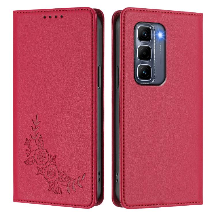 For Infinix Hot 50 Pro+ 4G Peony Embossed Magnetic RFID Vegan Leather Phone Case
