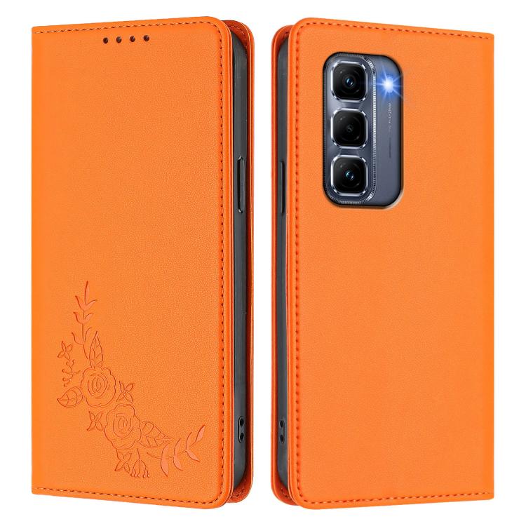 For Infinix Hot 50 Pro+ 4G Peony Embossed Magnetic RFID Vegan Leather Phone Case