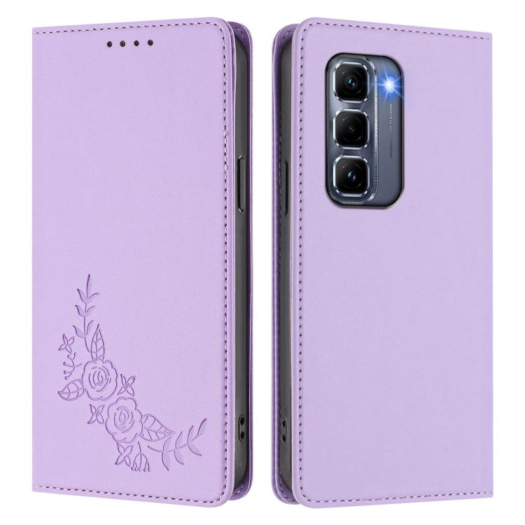 For Infinix Hot 50 Pro+ 4G Peony Embossed Magnetic RFID Vegan Leather Phone Case