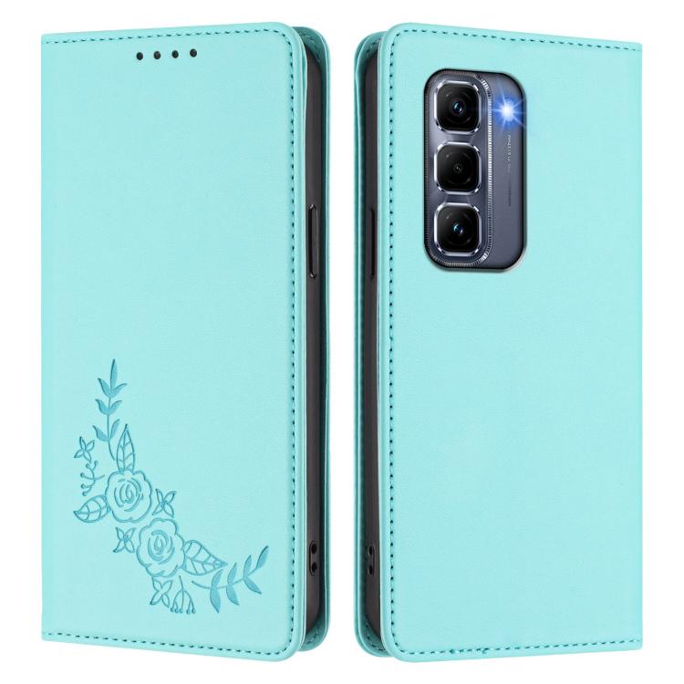 For Infinix Hot 50 Pro+ 4G Peony Embossed Magnetic RFID Vegan Leather Phone Case