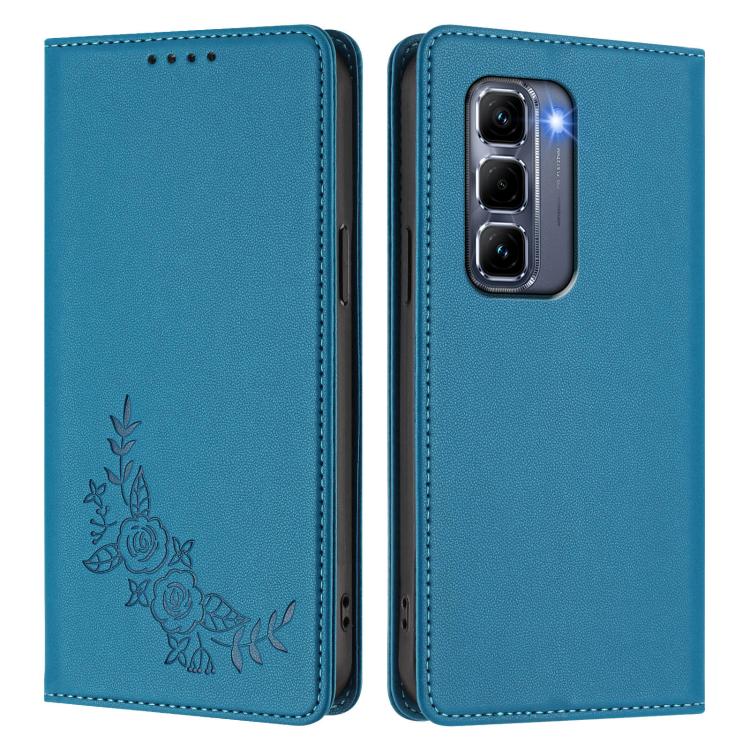 For Infinix Hot 50 Pro+ 4G Peony Embossed Magnetic RFID Vegan Leather Phone Case