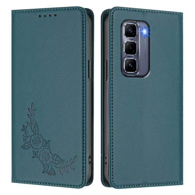 For Infinix Hot 50 Pro+ 4G Peony Embossed Magnetic RFID Vegan Leather Phone Case