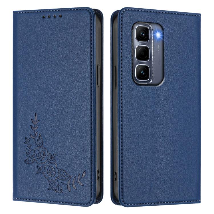 For Infinix Hot 50 Pro+ 4G Peony Embossed Magnetic RFID Vegan Leather Phone Case